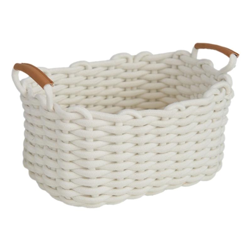 Elegant Cotton Woven Storage Container Large Capacity Bedroom Organizer Handwoven Desktop Basket for Living Room