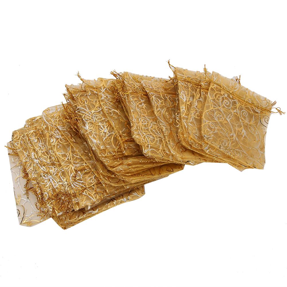 

100pcs 9 x 12cm Organza Drawstring Pouch Multi Purpose Jewlery Bag Gift Storage Bag (Gold)