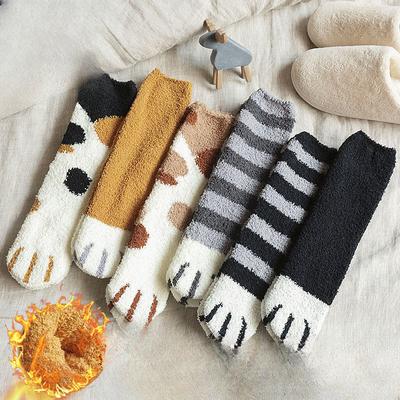 Female Autumn and Winter Lovely Cat PAWS Thickened Warm Floor Sleeping Socks