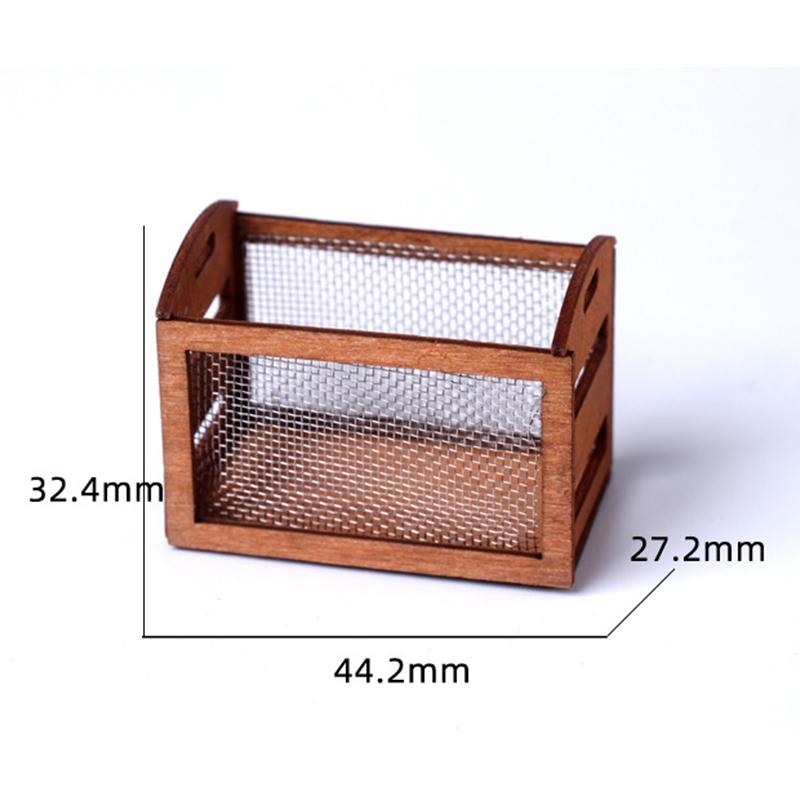 Mini Iron Mesh Wooden Frame Storage Box Storage Box Doll House Decoration Toy Miniature