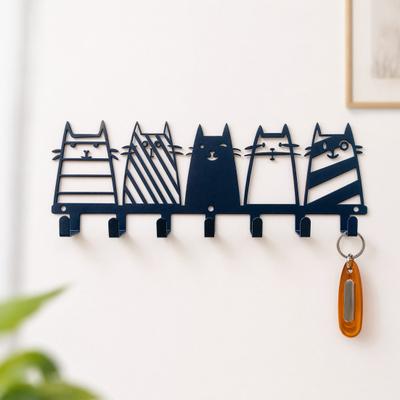 Metal Wall Mount Key Holder, Welcome Home Cat Dog Key Organizer Hook, Decorative Key Hanger Rack for Home Office Entryway