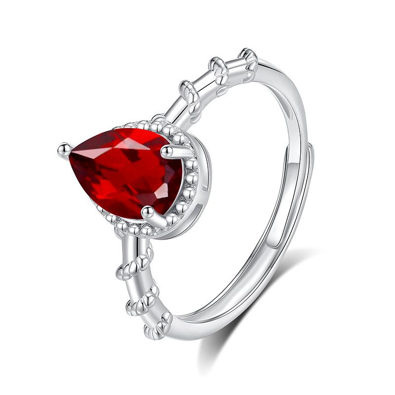 New Product Water Drop Natural Crystal Stone Olivine Colored Treasure Ring S925 Sterling Silver Niche Finger Ring Fashion Retro Jewelry Gift