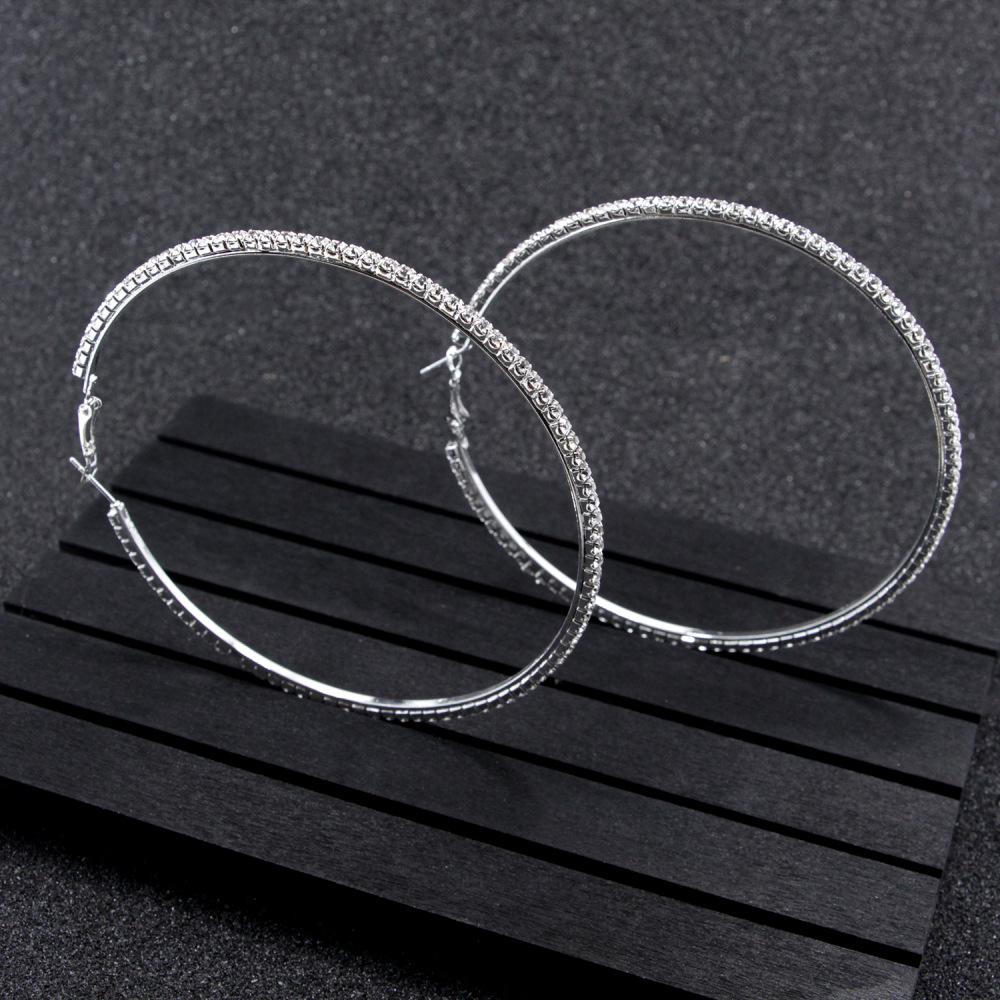 Exaggerated Rhinestone Hoop Earrings for Street Dance or Bridal Wear