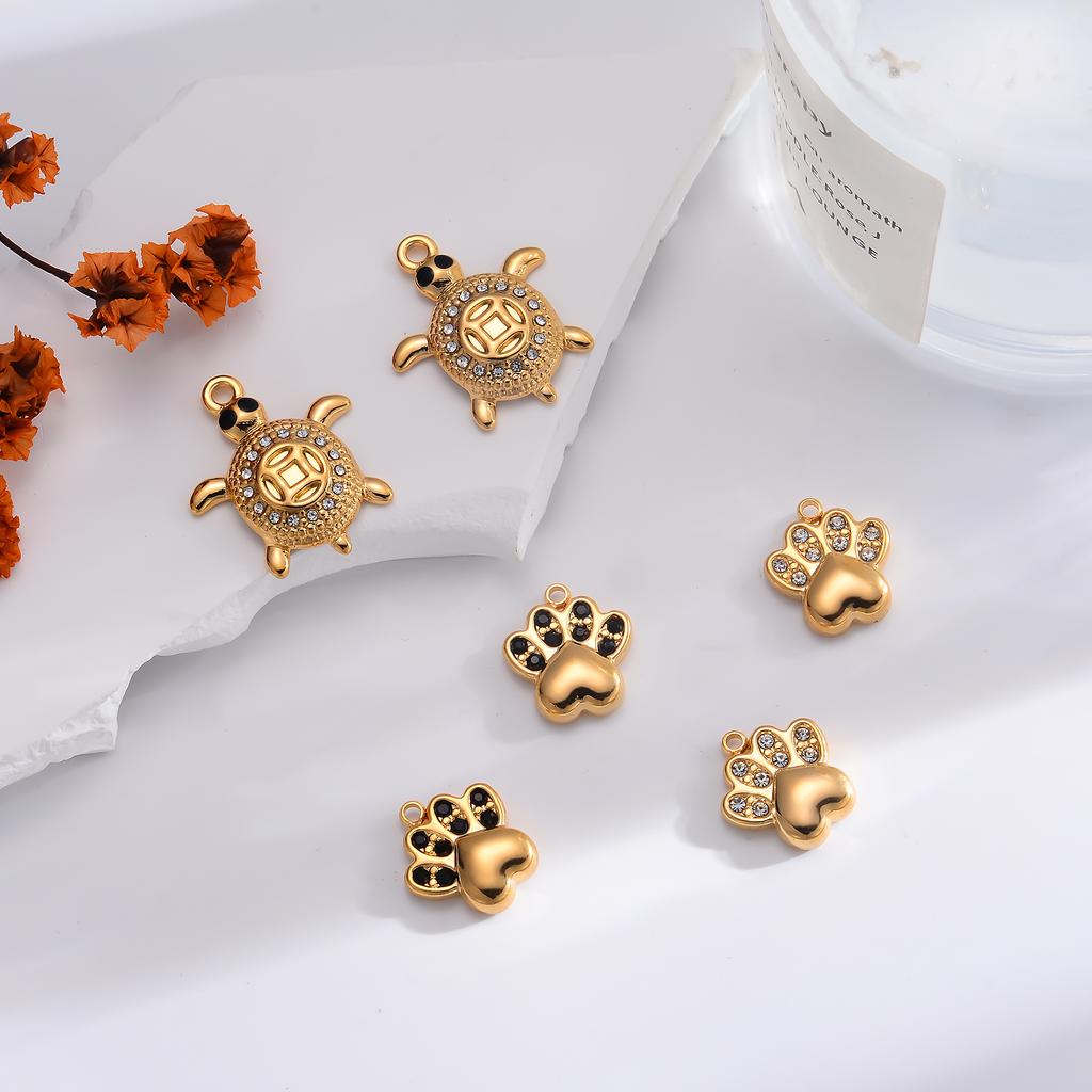 4Pcs Cute Crystal Pet Paw Charms Stainless Steel Turtle for Jewelry Making DIY Earrings Bracelet Necklace Supplies Accessories