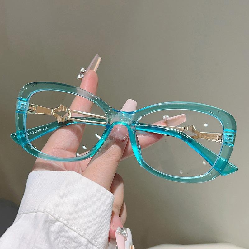Metal Hollow-out Frame Anti Blue Light Cat Eye Eyeglasses Men Women Fashion Splicing Color Large Frame Street Photography Glasses