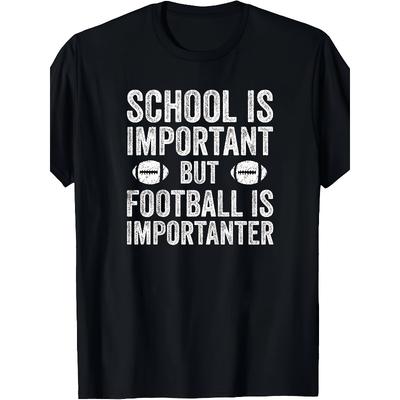 European Sizes School Is Important But Football Is Importanter Graphic T Shirt Black Casual Short Sleeve Tee with Distressed