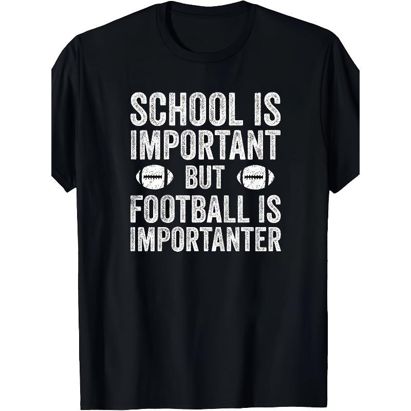 European sizes School Is Important But Football Is Importanter Graphic T Shirt Black Casual Short Sleeve Tee with Distressed S чёрный