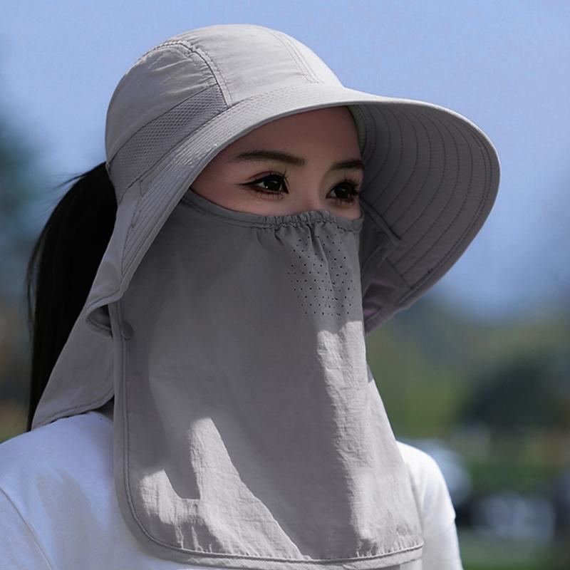 Chapeau Masque Facial Protection Solaire pour Femmes Chapeau de Soleil à Large Bord avec Cordon de Serrage Réglable Chapeau Respirant pour Activité en Plein Air