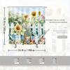 1pc Whimsical Garden Scene Shower Curtain - Blue Watering Cans, Bird, Rooster, Flowers, 70x70", Polyester, 12 Hooks, Washable