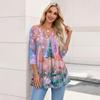 Women's Casual V-Neck Three-Quarter Sleeve Christmas Print Blouse for Holiday Party