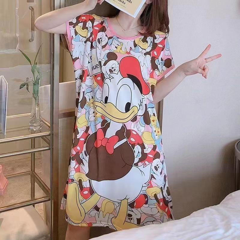 Women's Short Sleeve Cartoon Nightgown - Loose Fit Pajamas for Summer, Spring & Autumn