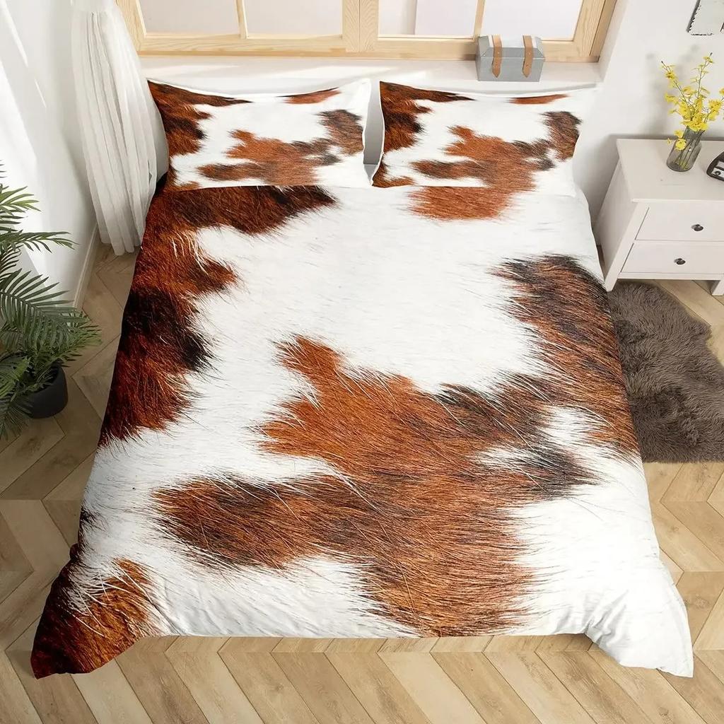 Cowhide Bedding Set Patchwork Cow Print Comforter Cover Farm Animal Duvet Cover Western Cowboy Farmhouse Polyester Quilt Cover