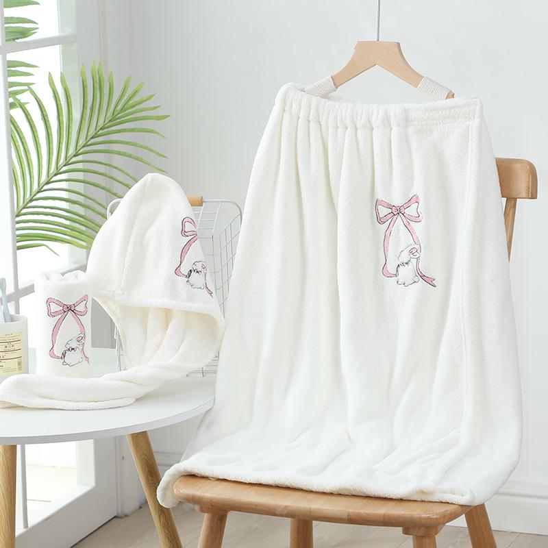 Dambadhandduk Kan Bäras och Lindas Hem Bomull Absorberande Morgonrock Stil Vuxen Badkjol Tredelat Set Ny Handduk