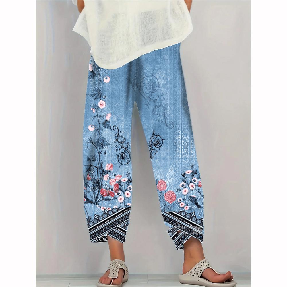Damskie Letnie Codzienne Wakacyjne Luźne Spodnie z Nadrukiem Wygodne Miękkie Spodnie