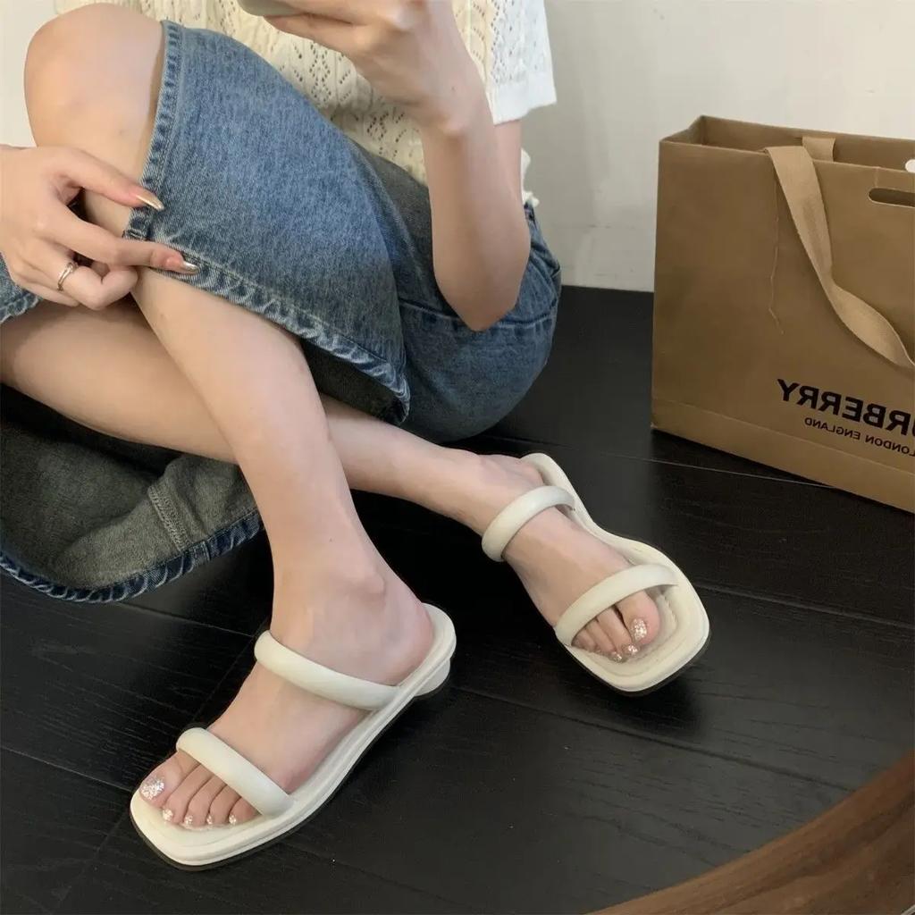 Slides Open Toe Shoes Indoor Soft on Word Off White Low Heel Outside Women's Slippers and Ladies Sandals Footwear Natural Skin F