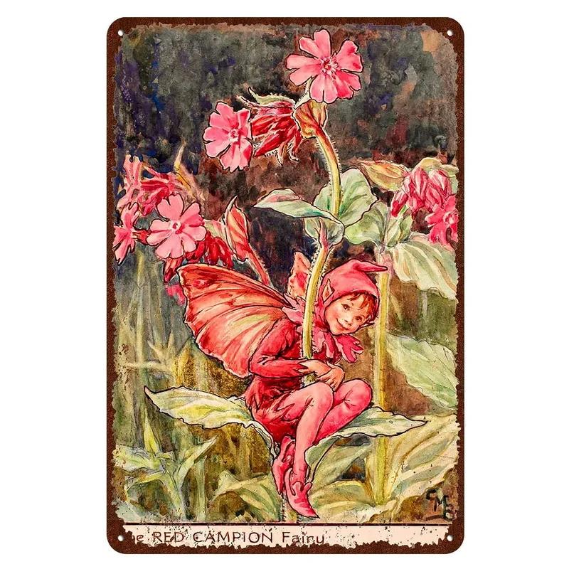 Flower Fairy Girl Metal Tin Signs Wall Decoration Plaque Vintage Art Poster Iron Painting for Man Cave Home Cafe Garden Club Bar