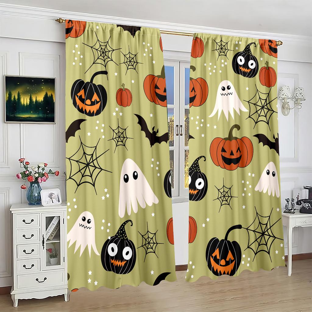 2 kusy - Halloween - Tištěný závěs - Polyesterový materiál - vhodný do ložnice, obývacího pokoje, pracovny, soukromý závěs