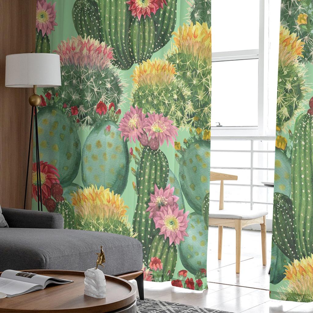 Cactus Plant Flower Watercolor Painting Tulle Curtains For Bedroom Modern Voile Curtains Home Decoration Window Curtains