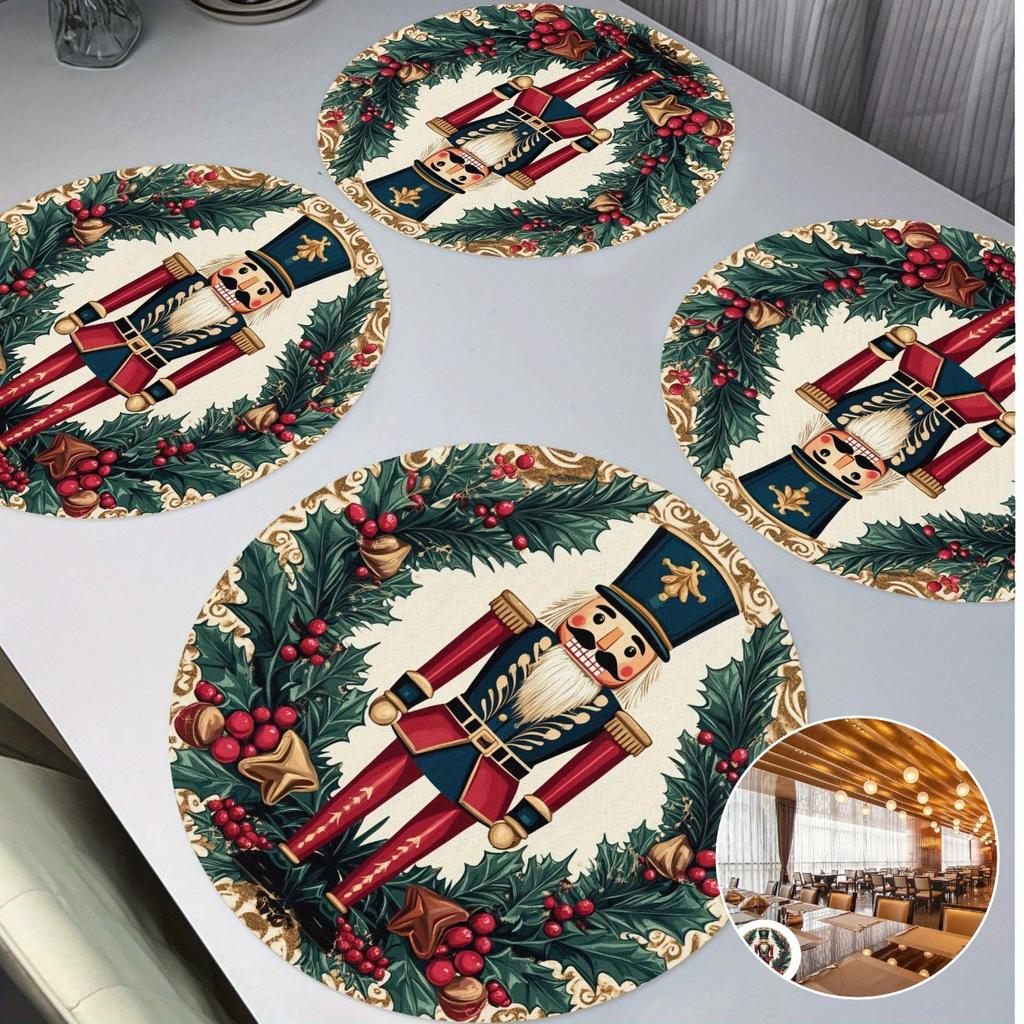 Winter Gingerbread Man Round Heat Resistant Wooden Table Mat - Christmas Hat and Scarf Pattern, Festive Catering&Christmas Party Decoration