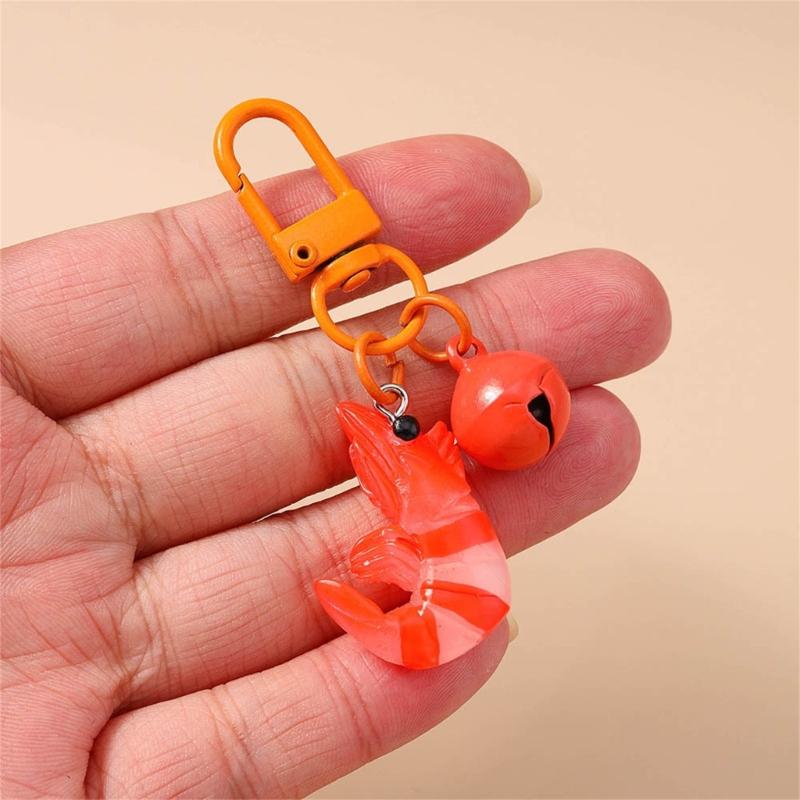 Cartoon Simulation Lobster Keychain Artistic Resin Pendant Bell Embellished Decoration For Girls Bag Accessories