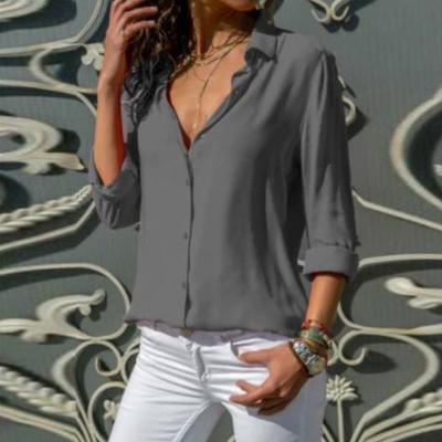 Women Chiffon Shirt Lapel Long Sleeve Single Breasted Shirt Tops Solid Color Thin Office Lady Blouse Work Leisure Wear