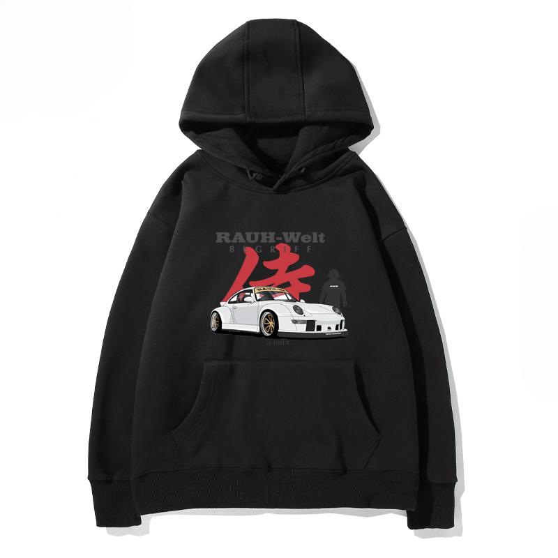 RWB Modified Car 911 Black Hooded Hoodie Men and Women of The Same Model 2024 New Autumn and Winter Casual Loose Top Clothing