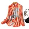 2023 Autumn Long Sleeve Lapel Printed Blouse Simple Elegant Women Silk Shirt Loose Button Fashion Casual Office Women Tops 29966
