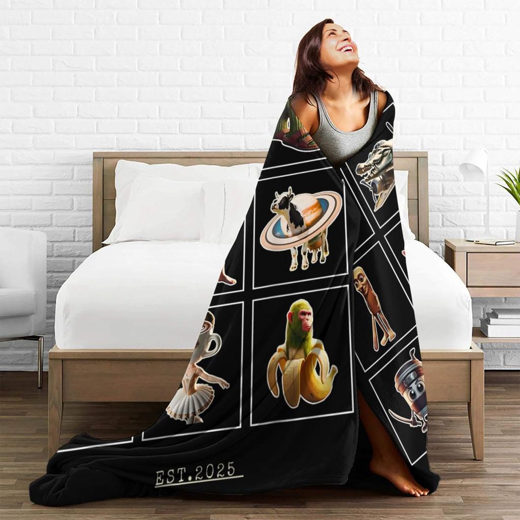 Italian Brainrot Characaters Meme Gen Z Funny Humor Blanket Quality Warm Soft Bedding Throws Couch Chair Sofa Bed Bedspread