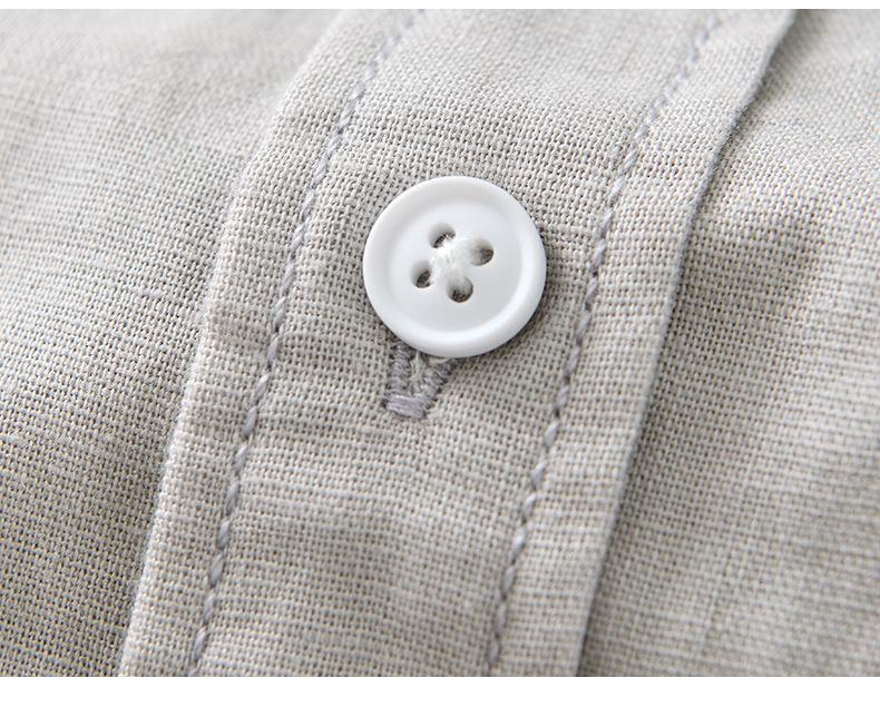 L990 Men's Minimalist Cotton Linen Square Neck Short Sleeve Shirt, Solid Color