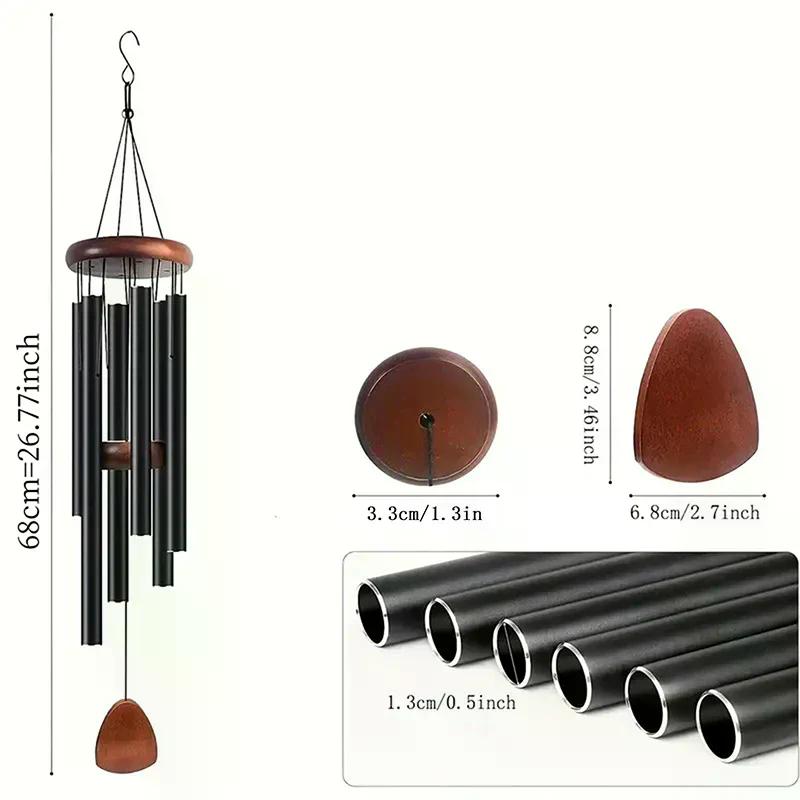 [PL]Classic 26 Inch Aluminum Pipe Wind Chimes With Wooden Hanging Tag Farmhouses Terraces Gardens Balcony Corridor Decoration