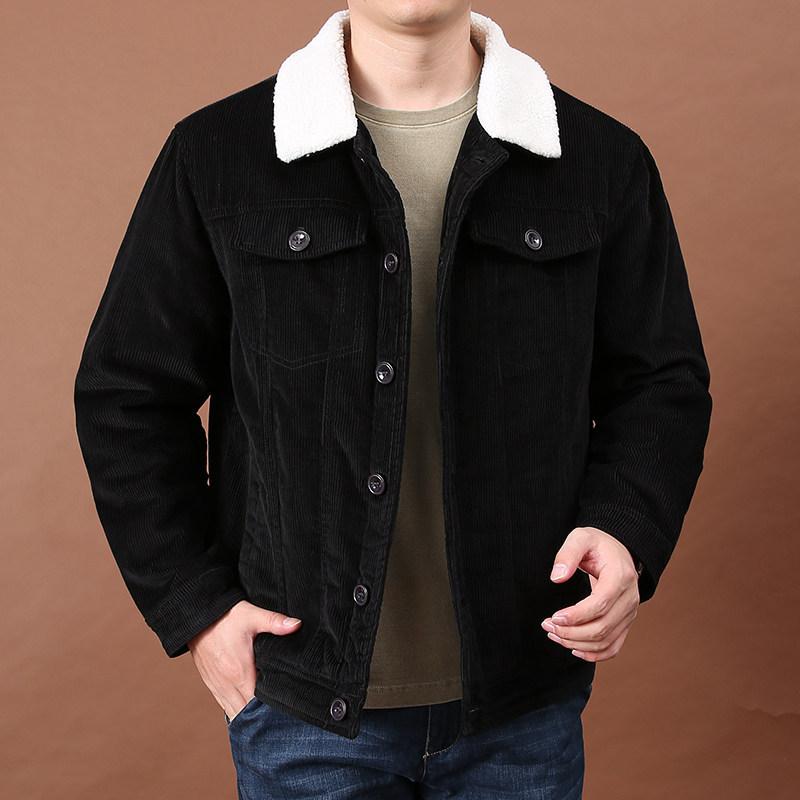 Pánské bavlněné bundy Polstrované Teplé Volné Parka Kabát Manšestrová Krátká Bunda Muž Pevný Kožešinový Límec Větruvzdorná Zimní Pánská Fleecová Bunda