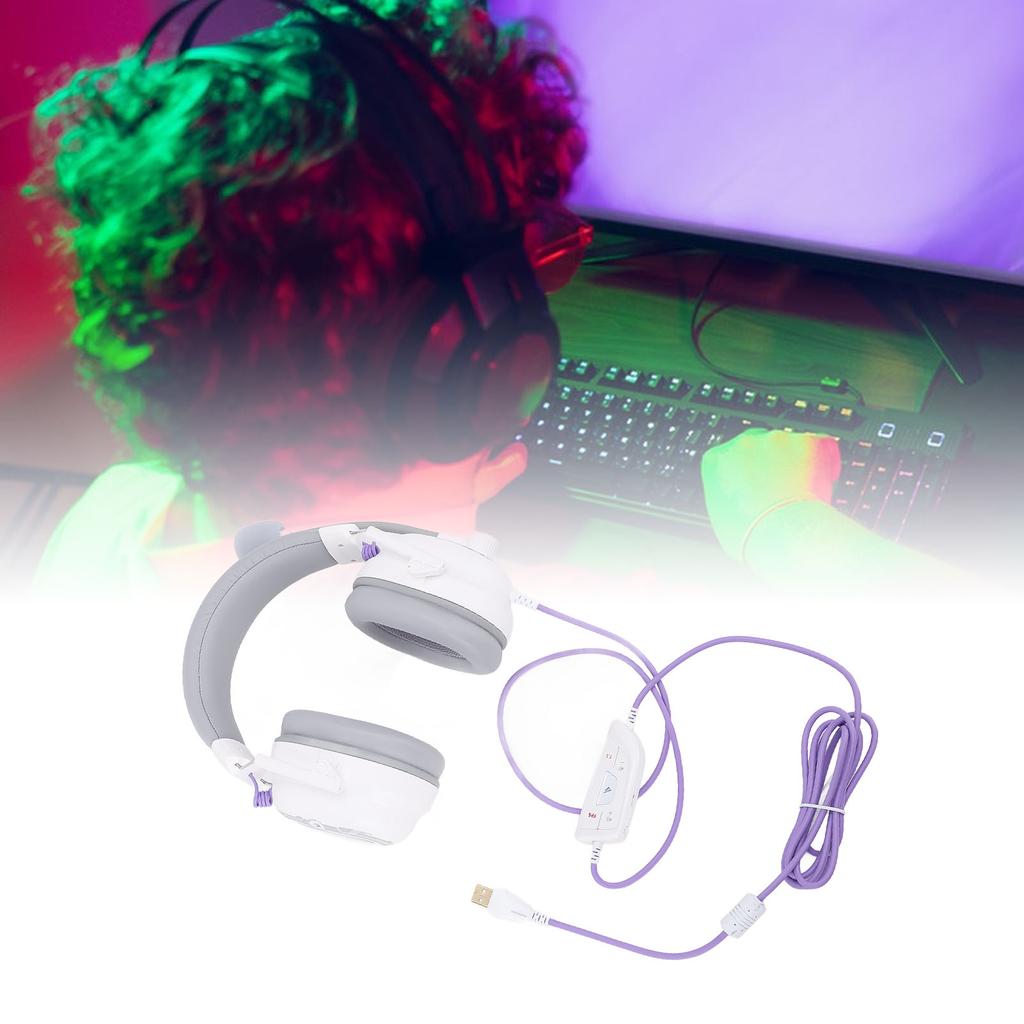 Wired USB Gaming Headset HiFi 7.1 Surround Sound with Noise Canceling Microphone Lightweight Over Ear Headphones