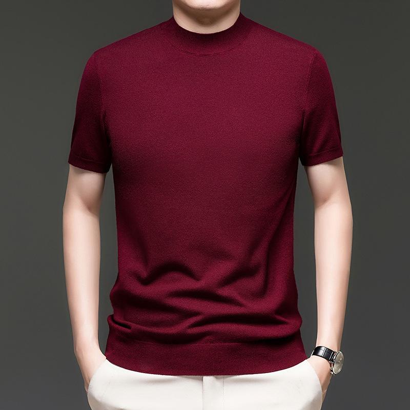 Men S Short Sleeve Half High Neck Casual Knit Sweater