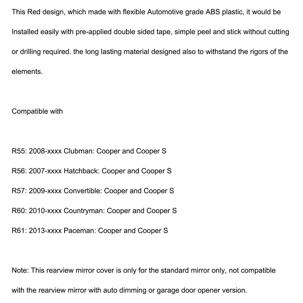 Rear View Mirror Cover for BMW MINI Cooper R55 R56 R57 Red