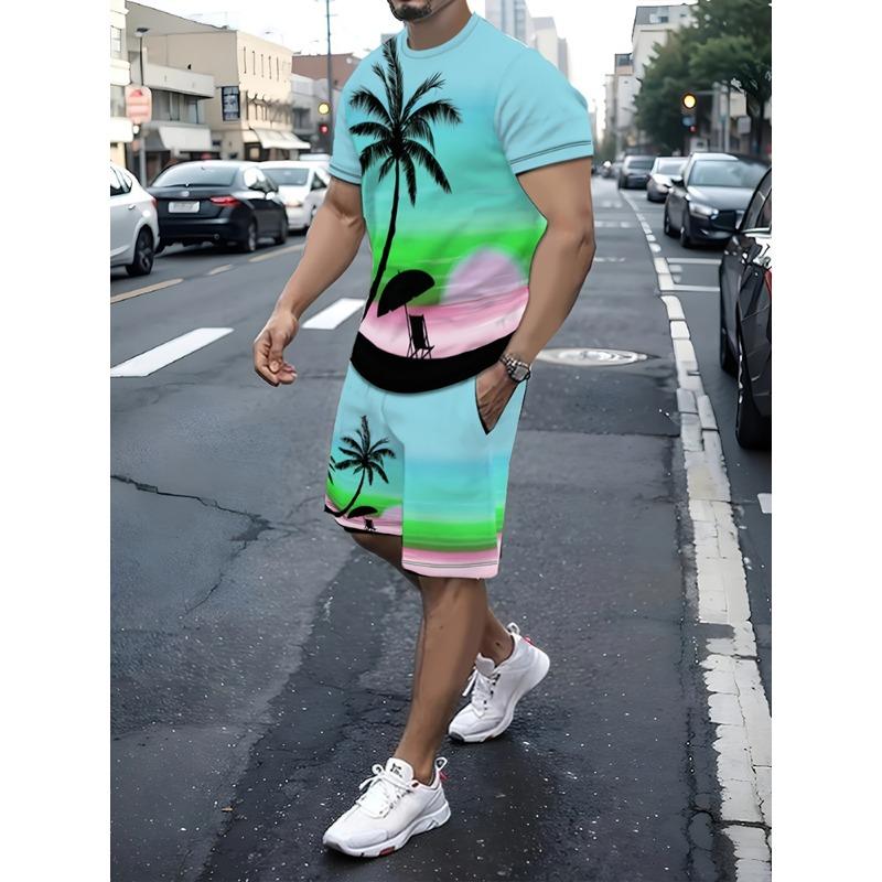 Men's T-shirt And Shorts Set Summer Outdoor Street Men's Fashionable Short-sleeved Top Everyday Casual Men's Beach Shorts