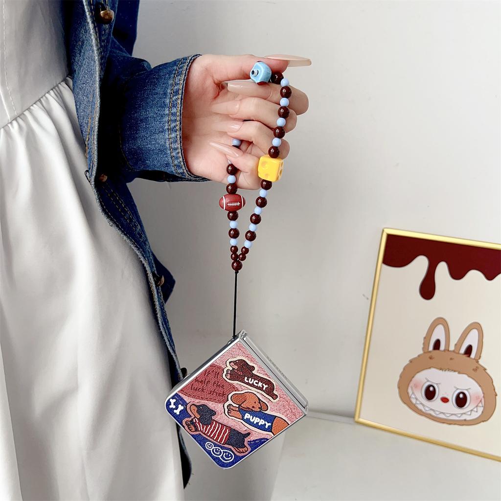 For Samsung Galaxy Z Flip7 FE 5G/Z Flip6 5G Case Lucky Puppy PC Phone Cover with Wrist Strap
