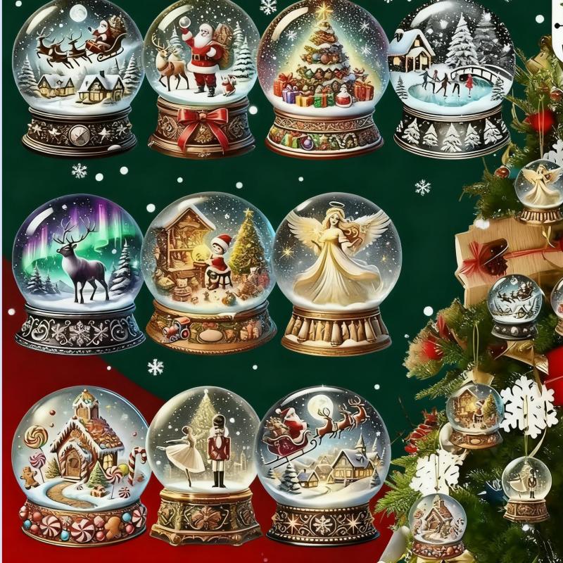 10-Piece Set 2D Flat Victorian Christmas Ball Ornaments Wooden Home Tree Decorations Thanksgiving Gifts Party Decoration Hanging Ornaments