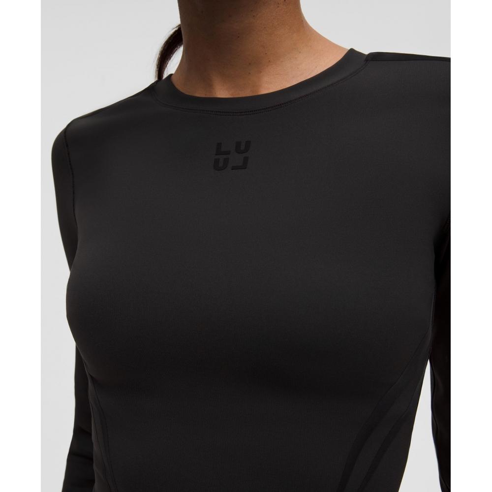 Lululemon Wunder Train Cropped Long Sleeve Shirt  Flocked Black Black