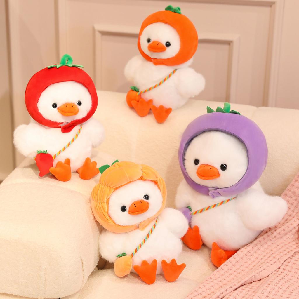 Cute Cute White Duck Turned Into Pumpkin Pepper Doll Plush Toy Vegetable Duck Doll Rag Doll