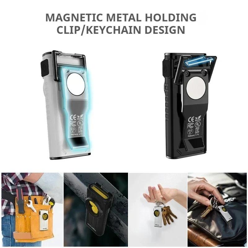 USB Type-C Rechargeable Keychain Flashlight 3-in-1 Focus Flood Red Light IPX4 Waterproof with Magnetic Clip for Outdoor EDC Emergency
