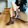 Fashion Retro Square Toe Women Shoes 2024 New Korean Style Fashionable Women's Thick Heel Boots Simple and Versatile Black Short Boots