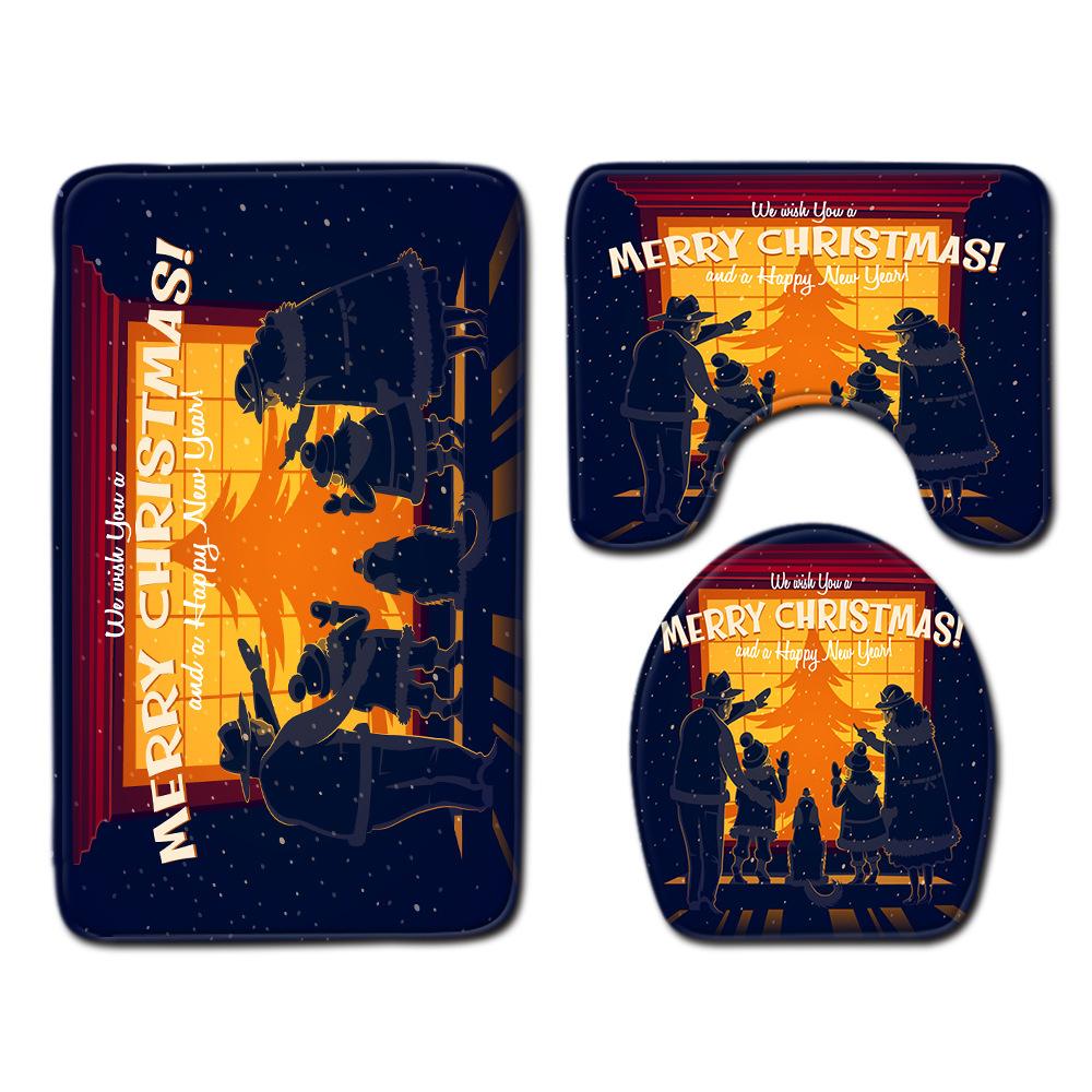 Christmas Bathroom Floor Mat Toilet Three-Piece Set