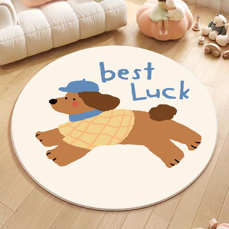 Cartoon Animal Faux Cashmere Rug - Cute Round Bedside Mat for Bedroom, Living Room, or Children's Playroom