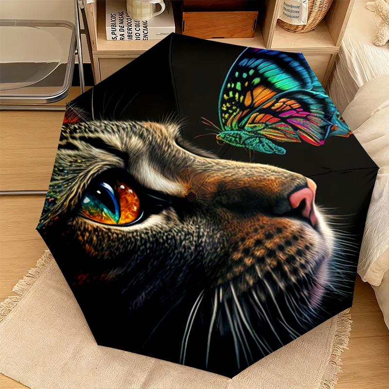 1 Stück Katzen Schmetterlinge Automatischer Regenschirm - Geeignet für Reisen Outdoor Tragbarer Regenschirm Geburtstagsgeschenk Tägliche Notwendigkeiten