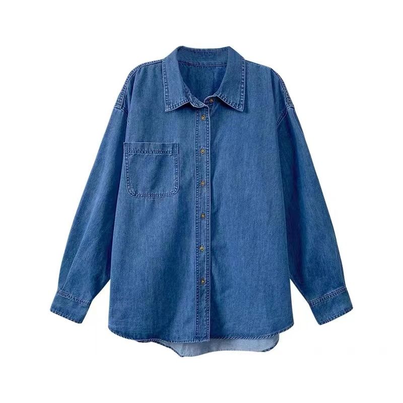 

Рубашка Demin Женская корейская серия Ранняя осенняя одежда Французская рубашка с лацканами в стиле ретро Верхняя одежда Свободный дизайн Повседневная рубашка L темно-синий