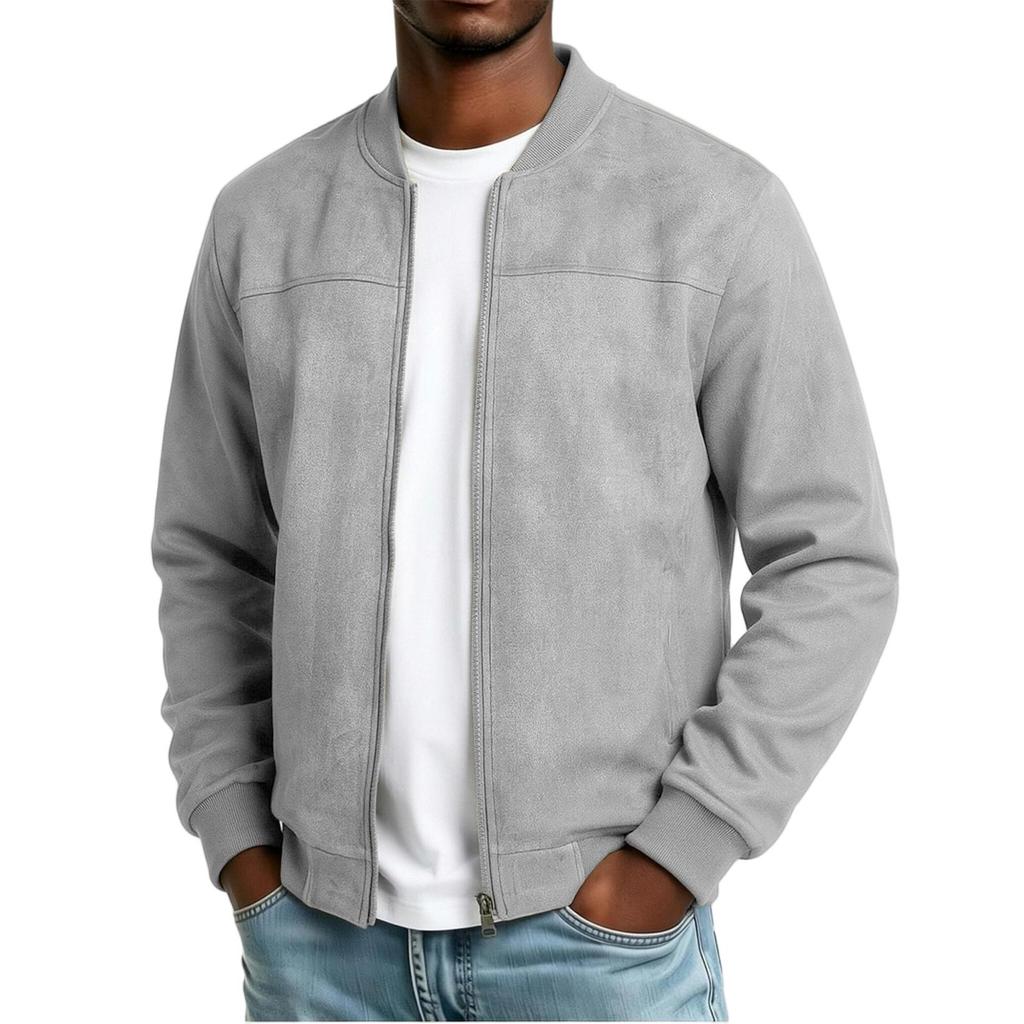 Men's Color Casual Stand Collar Zipper Jacket Plus Size Mid-Length Long Sleeve Outerwear
