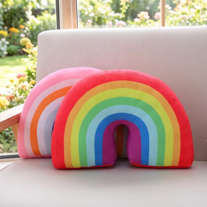 35X25Cm Rainbow Plush Pillow Stuffed Red Pink Sky Cushion C Shape Head Support Pillow Home Decor Plushie Prop Gift