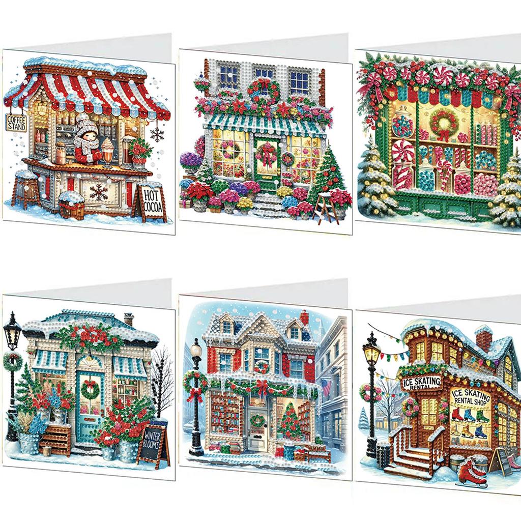 6Pcs Christmas DIY Diamond Art Greeting Cards Diamond Painting Greeting Card Kit for Adults DIY Craft Family Friend Xmas Gifts