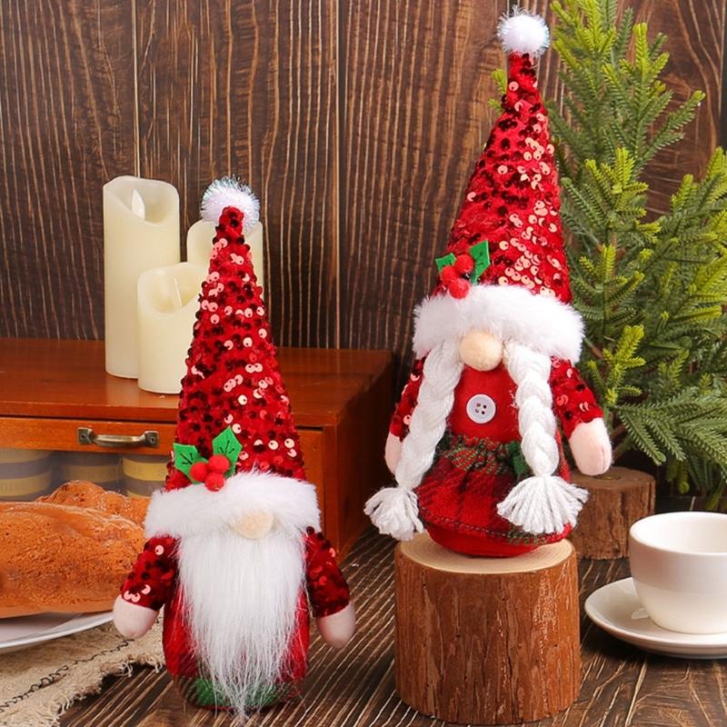Christmas Sequins Pointed Hat Gnomes Decoration with Sand Filled Base Sparkling Sequins Hat Gnomes Tabletop Ornament