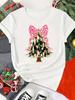 (Asian Size) Print merry Christmas o-neck Women's Top new year T Clothing tree sweet 90s  Short Sleeve T-shirts Fashion holiday Graphic Tee